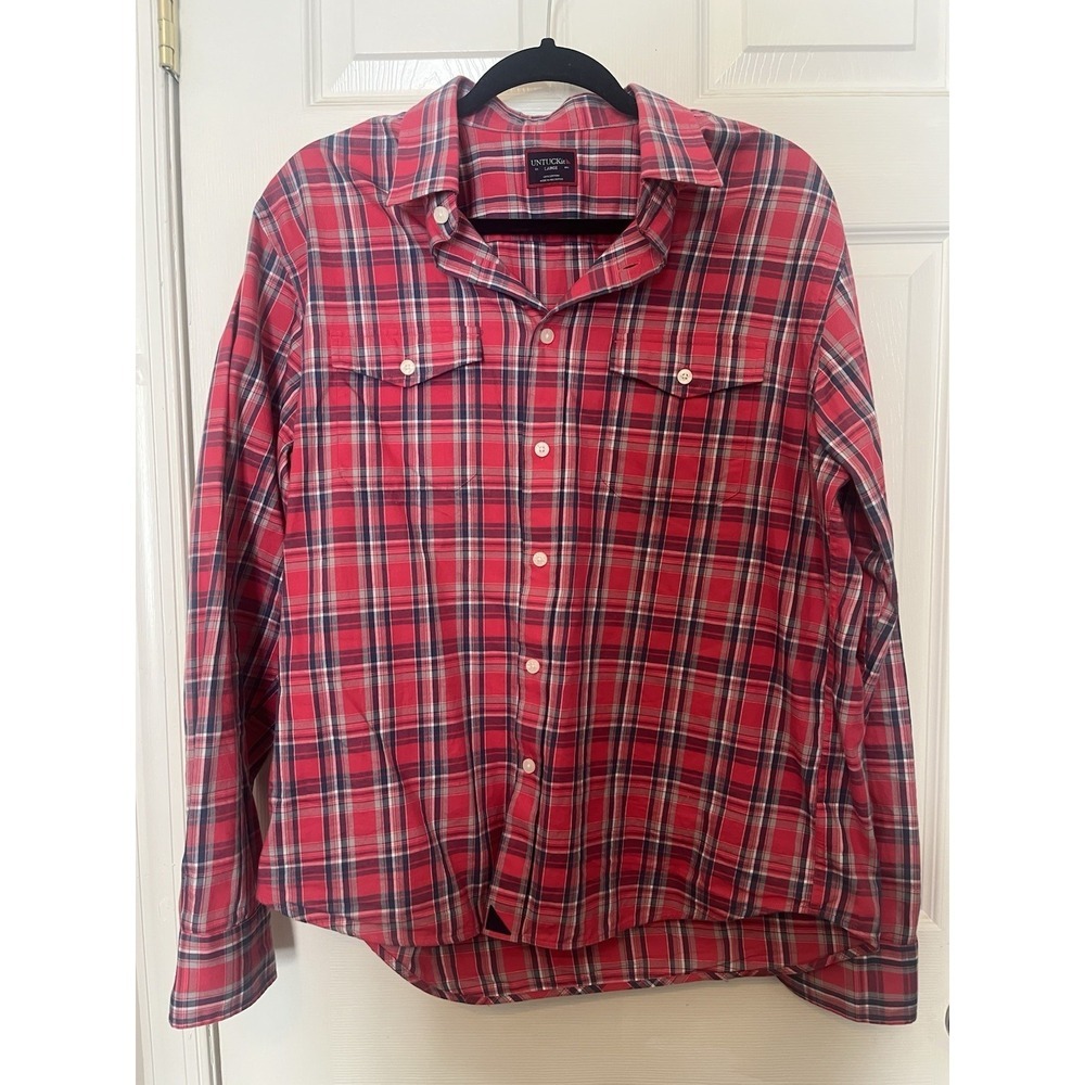 UNTUCKit Shirt Mens Large Red Plaid Button Down Long Sleeve Normcore Dad Logo